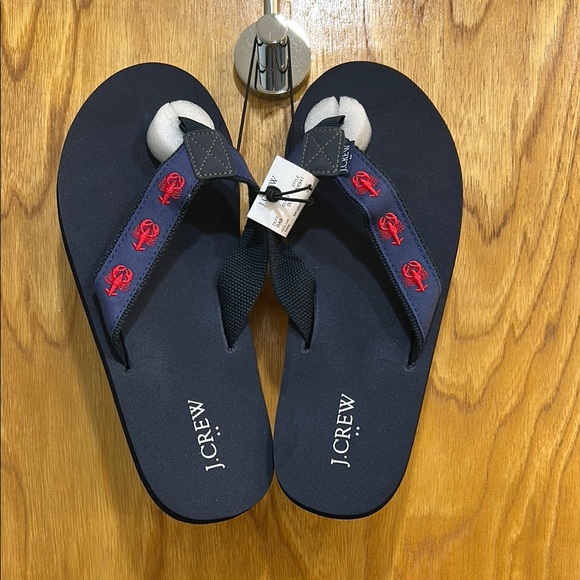 NWT J. Crew Navy Blue Flip Flops with Red Lobsters Size 9